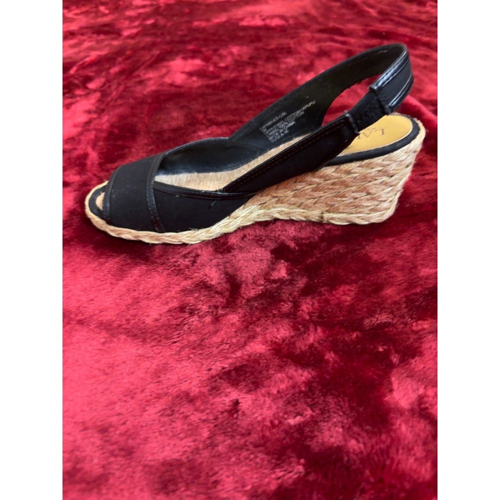 Lauren Ralph Lauren Catrin Black Espadrille Wedge Slingback Sandals Peep Toe 5B - Picture 7 of 9